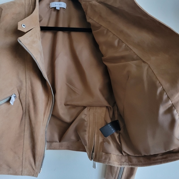 REISS Suede Lamb Leather Biker Jacket Size 10 - Picture 10 of 11